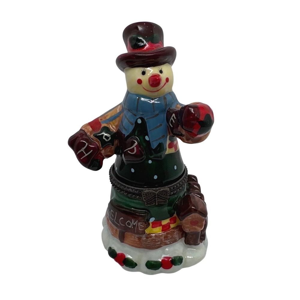Ceramic Snowman Hinged Trinket Box Christmas Holiday Decor 3.25" Snow Man